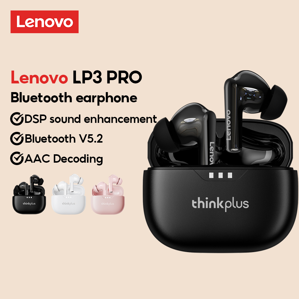 Tai nghe không dây Lenovo LP3 Bluetooth 5.2 âm thanh nổi giảm ồn thoải mái có mic chống nước kiểu thể thao