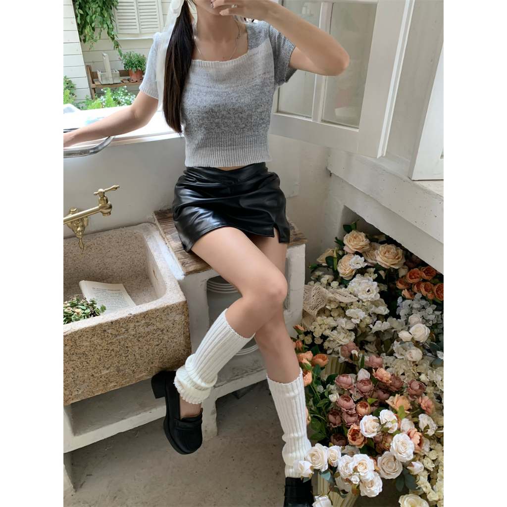 Áo Croptop Cổ Vuông Tay Ngắn Dáng Ôm Nhuộm Màu Phong Cách Hàn Quốc Thời Trang Mùa Hè Cho Nữ