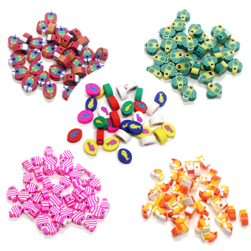 Set 50 Hạt Đất Sét Polymer Hình Cá Dễ Thương Dùng Làm Đồ Trang Sức Thủ Công