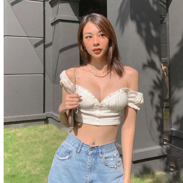 Áo Croptop Tay Ngắn Màu Trơn Thiết Kế Trễ Vai Cá Tính Dành Cho Nữ( mặc được 2 kiểu)