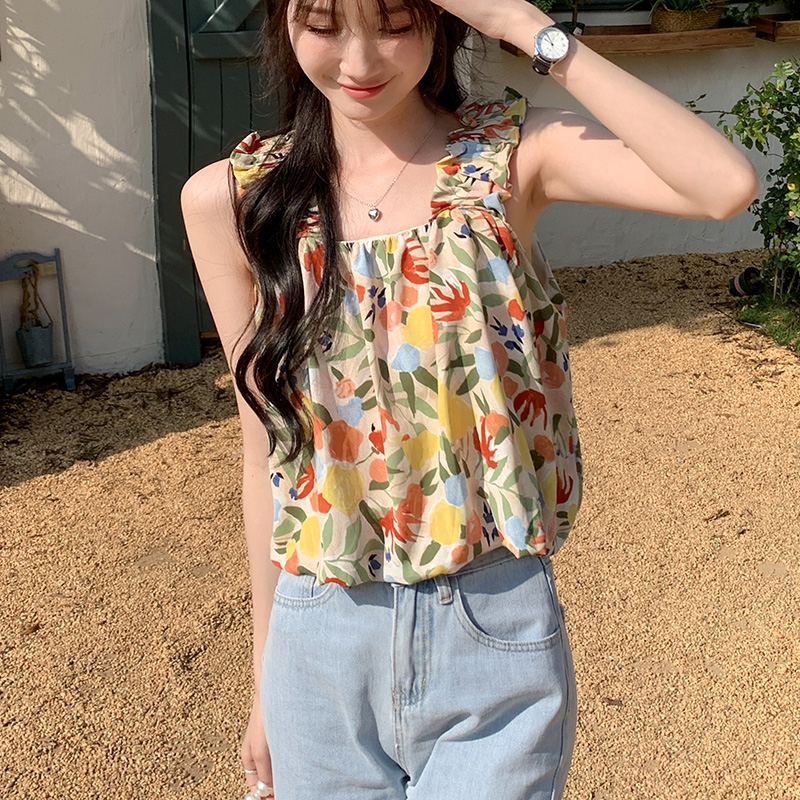 Áo Voan Hai Dây In Hoa Thời Trang Mùa Hè Dành Cho Nữ