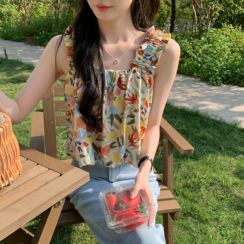 Áo Voan Hai Dây In Hoa Thời Trang Mùa Hè Dành Cho Nữ