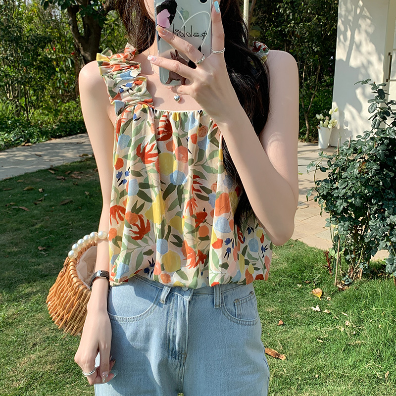 Áo Voan Hai Dây In Hoa Thời Trang Mùa Hè Dành Cho Nữ