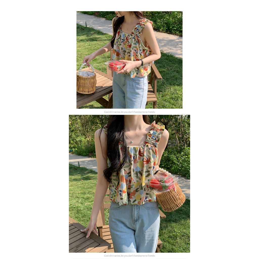 Áo Voan Hai Dây In Hoa Thời Trang Mùa Hè Dành Cho Nữ