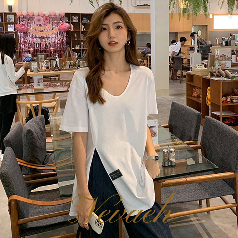 Áo Thun Cotton Mùa Hè 2023 Tay Lửng Dáng Rộng Kích Thước Lớn Hợp Thời Trang Cho Nữ