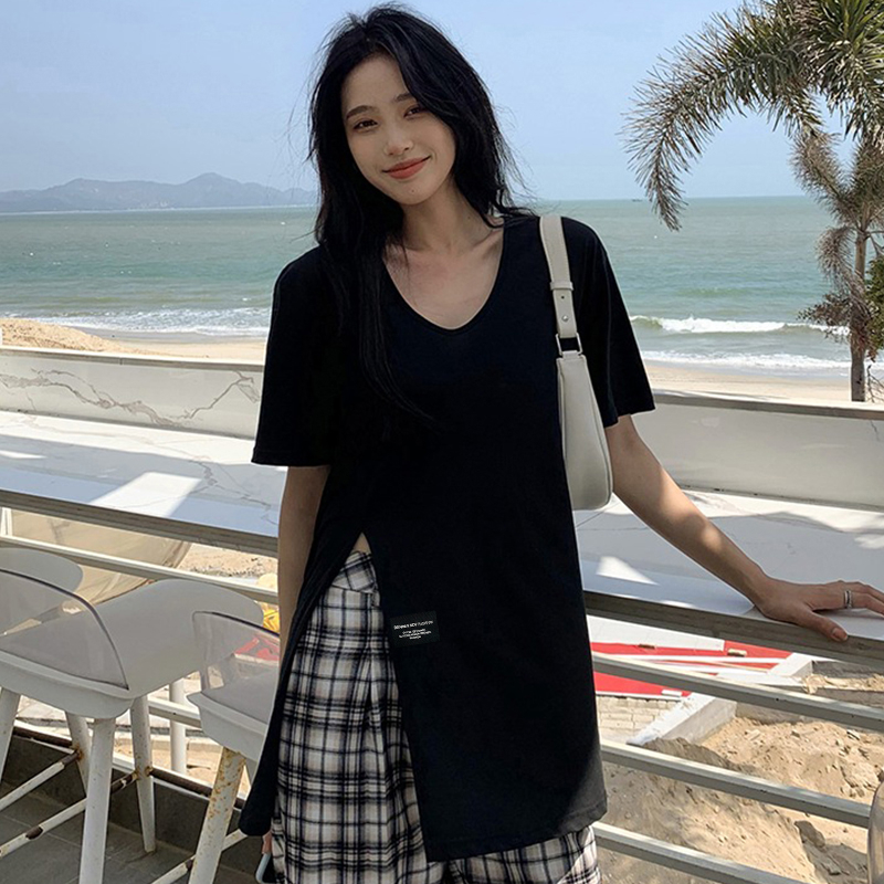 Áo Thun Cotton Mùa Hè 2023 Tay Lửng Dáng Rộng Kích Thước Lớn Hợp Thời Trang Cho Nữ