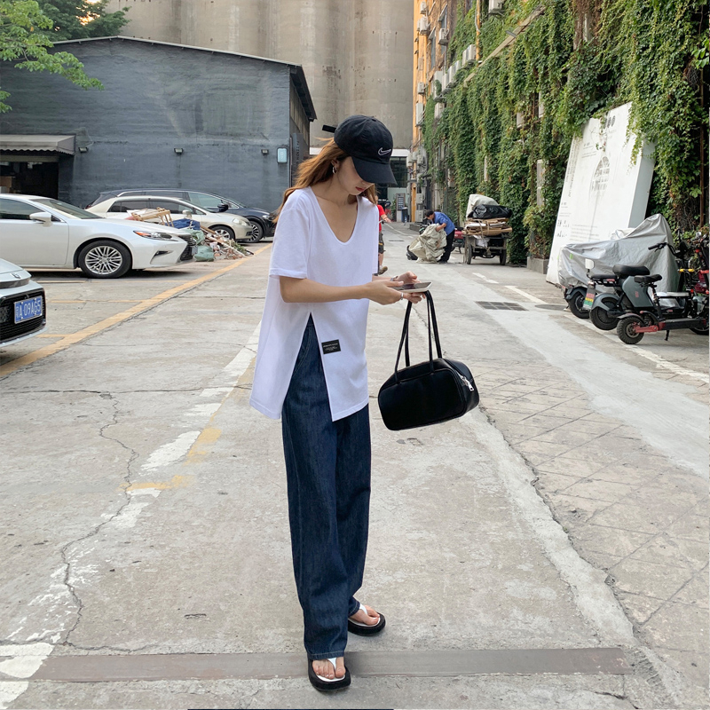 Áo Thun Cotton Mùa Hè 2023 Tay Lửng Dáng Rộng Kích Thước Lớn Hợp Thời Trang Cho Nữ