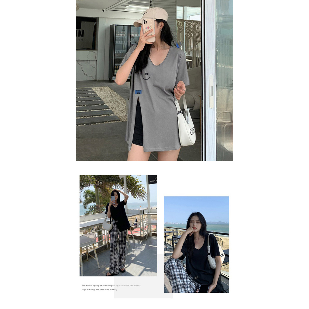 Áo Thun Cotton Mùa Hè 2023 Tay Lửng Dáng Rộng Kích Thước Lớn Hợp Thời Trang Cho Nữ