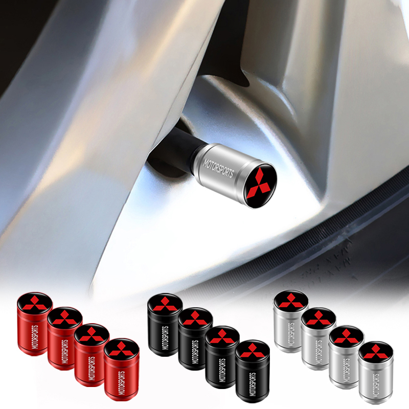 Set 4 Nắp Van Bánh Xe Hơi Chống Rò Rỉ Kiểu Dáng Thể Thao Thời Trang Cho Mitsubishi ASX Lancer EX Pajero Outlander L200 EVO