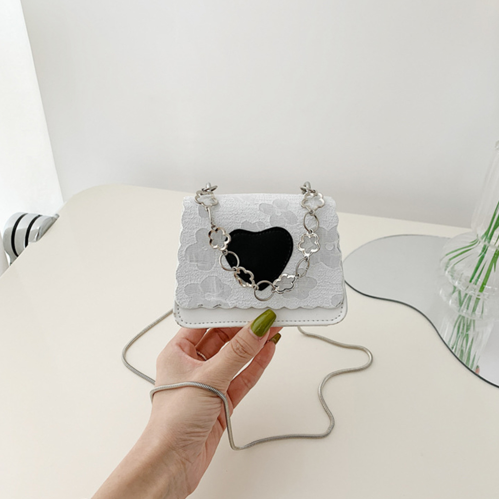 SpringF'lower Túi dây xích xách đeo vai mini thời trang với trí trái tim đào