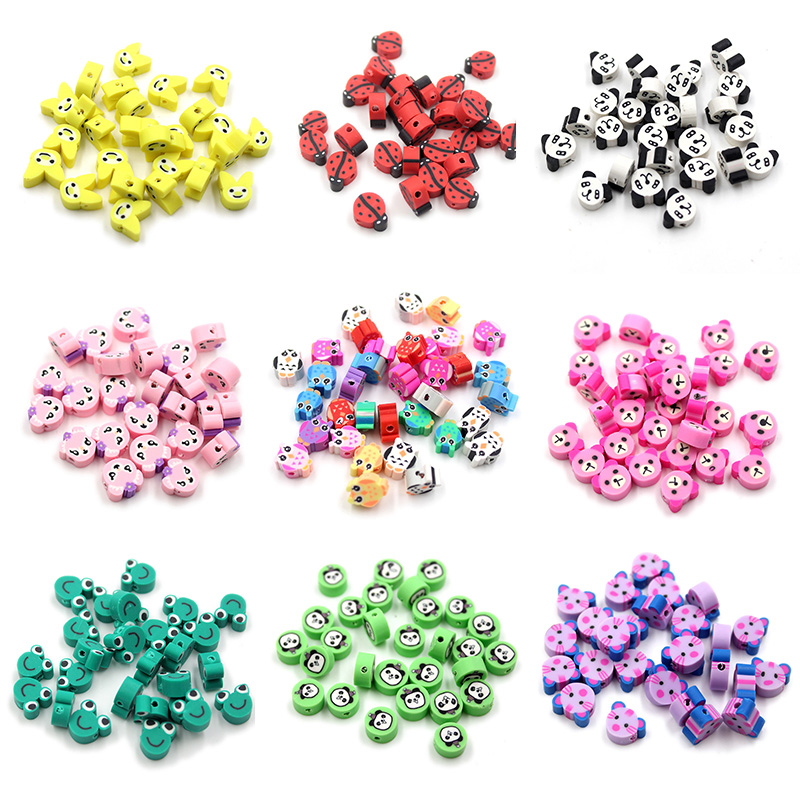 Set 50 Hạt Đất Sét Polymer Hình Động Vật / Gấu / Cú / Cáo / Gấu Trúc Dùng