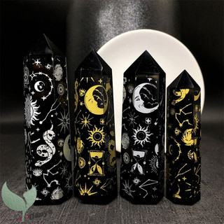 Cột đá obsidian tự nhiên hình lục giác / ngôi sao / mặt trăng / mặt trời / đá obsidian