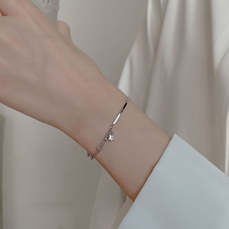 Vòng Tay Hai Lớp Màu Bạc Hình Ngôi Sao Thời Trang Hàn Quốc Cho Nữ