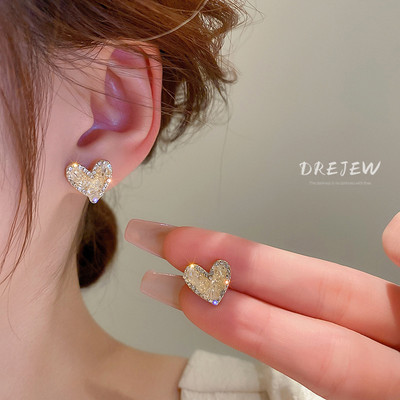 DREJEW Bông Tai Mạ Bạc Hình Trái Tim Đính Kim Cương Pha Lê Nhỏ Đơn Giản Thời Trang Cao Cấp
