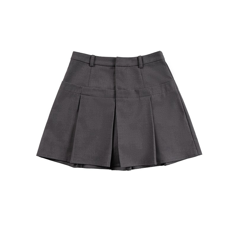 Chân Váy Chữ A Xếp Ly Lưng Thấp Màu Xám Phong Cách Mỹ Thời Trang Mùa Hè Cho Nữ
