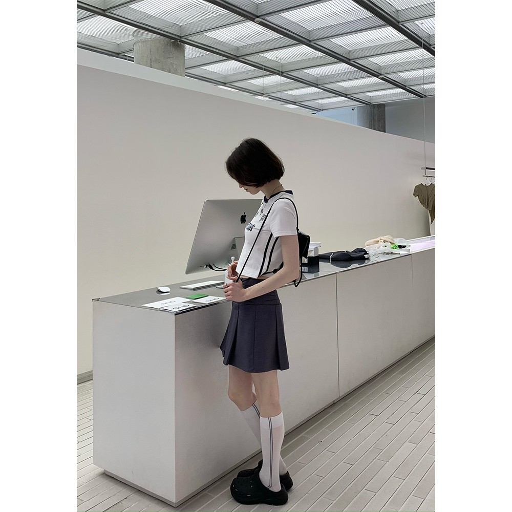 Chân Váy Chữ A Xếp Ly Lưng Thấp Màu Xám Phong Cách Mỹ Thời Trang Mùa Hè Cho Nữ