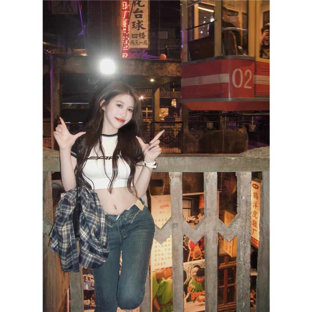 QADCOL Áo Thun Tay Ngắn Cổ Tròn Ôm Dáng Màu Sắc retro Dành Cho Nữ