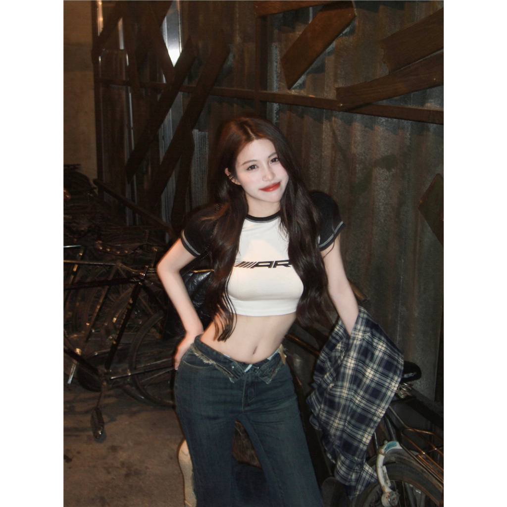 QADCOL Áo Thun Tay Ngắn Cổ Tròn Ôm Dáng Màu Sắc retro Dành Cho Nữ