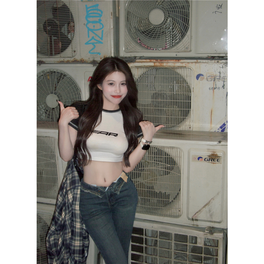 QADCOL Áo Thun Tay Ngắn Cổ Tròn Ôm Dáng Màu Sắc retro Dành Cho Nữ