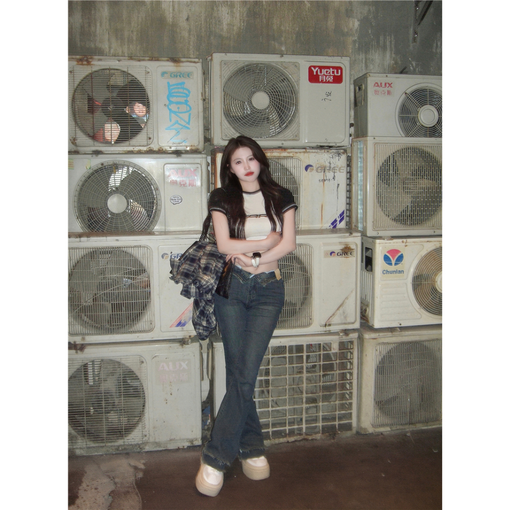 QADCOL Áo Thun Tay Ngắn Cổ Tròn Ôm Dáng Màu Sắc retro Dành Cho Nữ