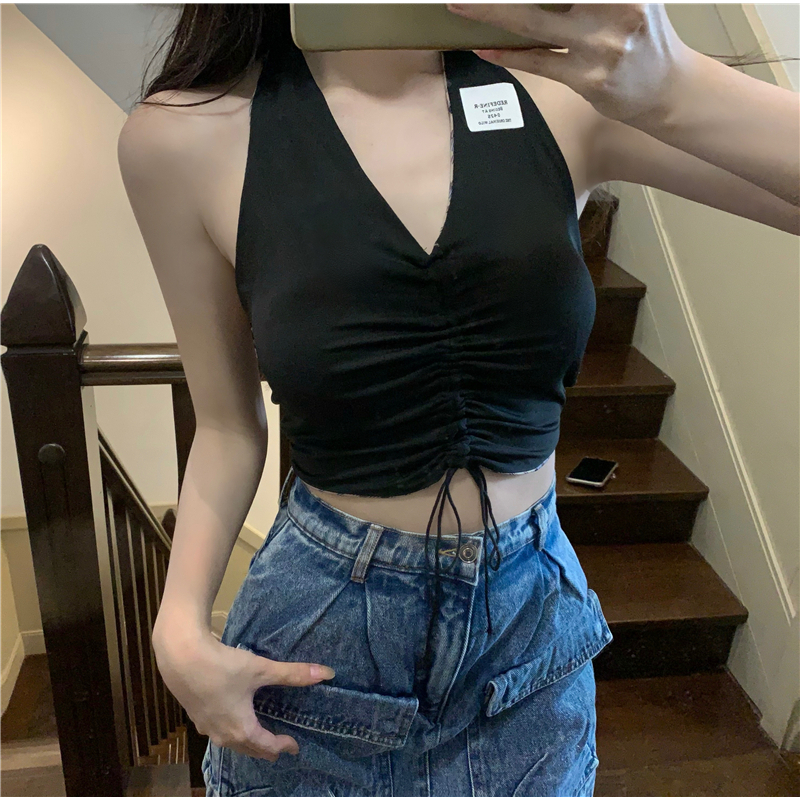 QADCOL Áo Hai Dây Hở Lưng Dáng Ngắn Phong Cách Mỹ Quyến Rũ Cho Nữ