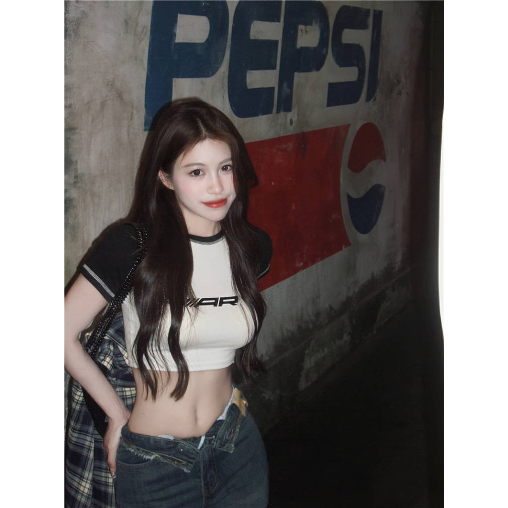 QADCOL Áo Thun Tay Ngắn Cổ Tròn Ôm Dáng Màu Sắc retro Dành Cho Nữ