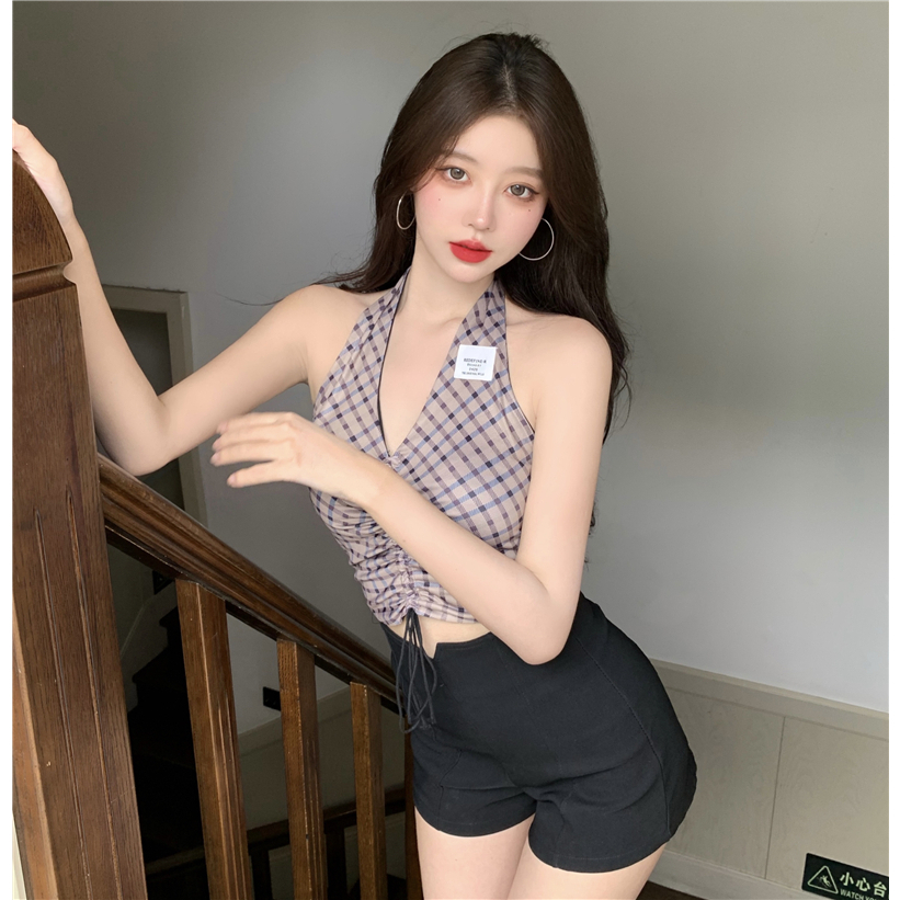 QADCOL Áo Hai Dây Hở Lưng Dáng Ngắn Phong Cách Mỹ Quyến Rũ Cho Nữ