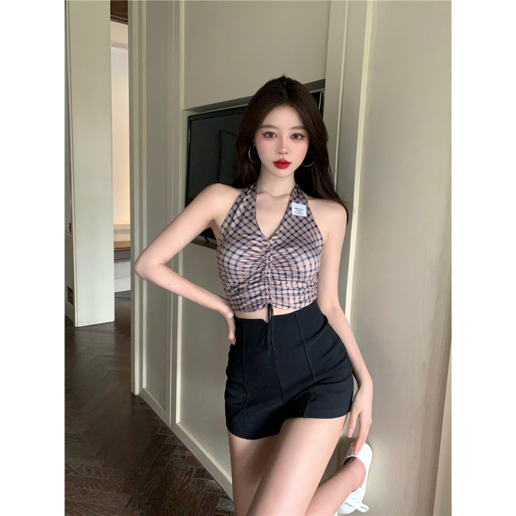 QADCOL Áo Hai Dây Hở Lưng Dáng Ngắn Phong Cách Mỹ Quyến Rũ Cho Nữ