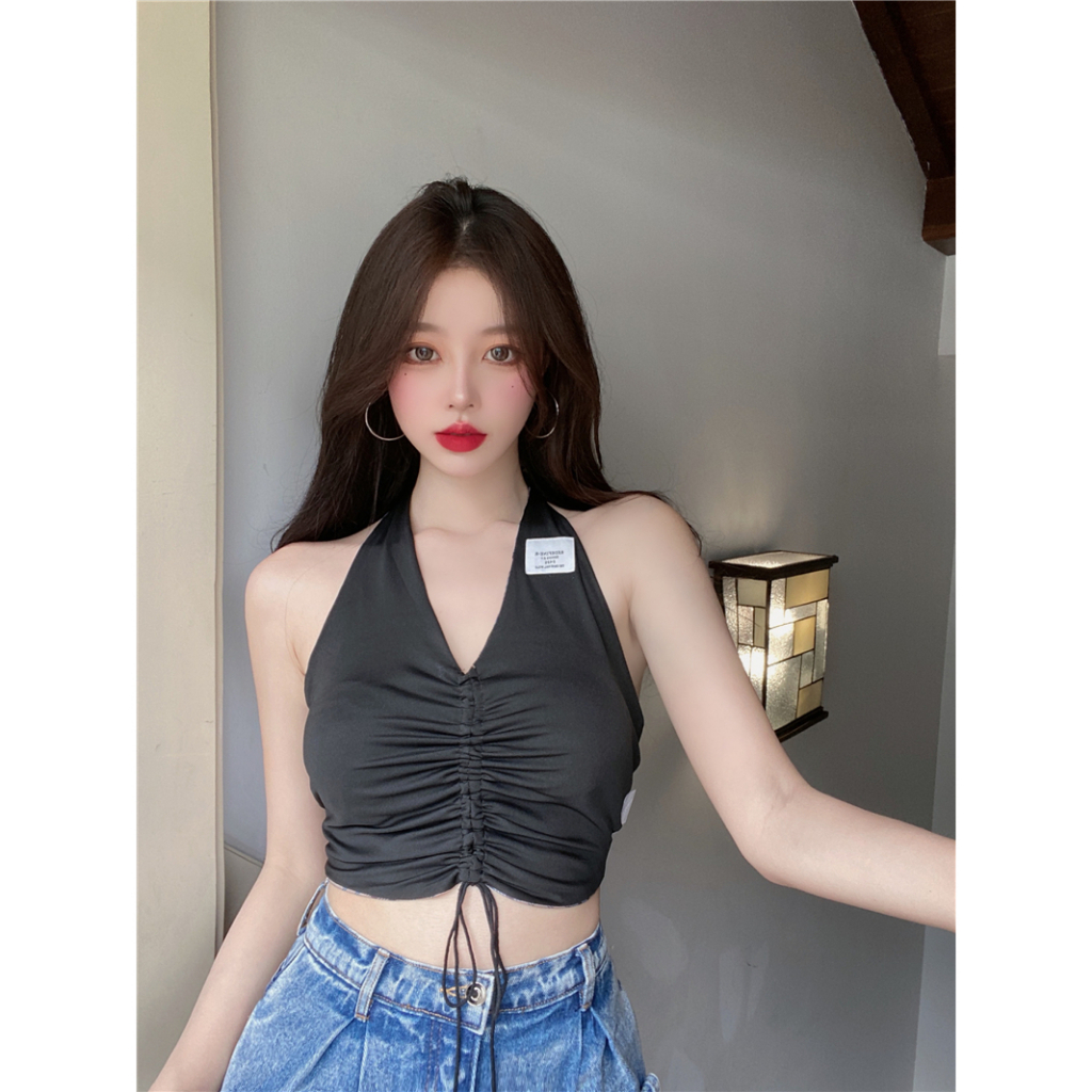 QADCOL Áo Hai Dây Hở Lưng Dáng Ngắn Phong Cách Mỹ Quyến Rũ Cho Nữ