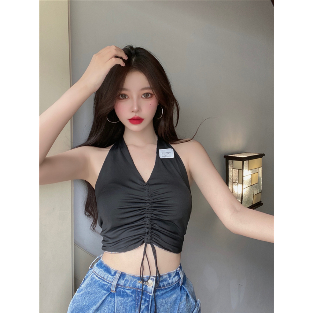 QADCOL Áo Hai Dây Hở Lưng Dáng Ngắn Phong Cách Mỹ Quyến Rũ Cho Nữ