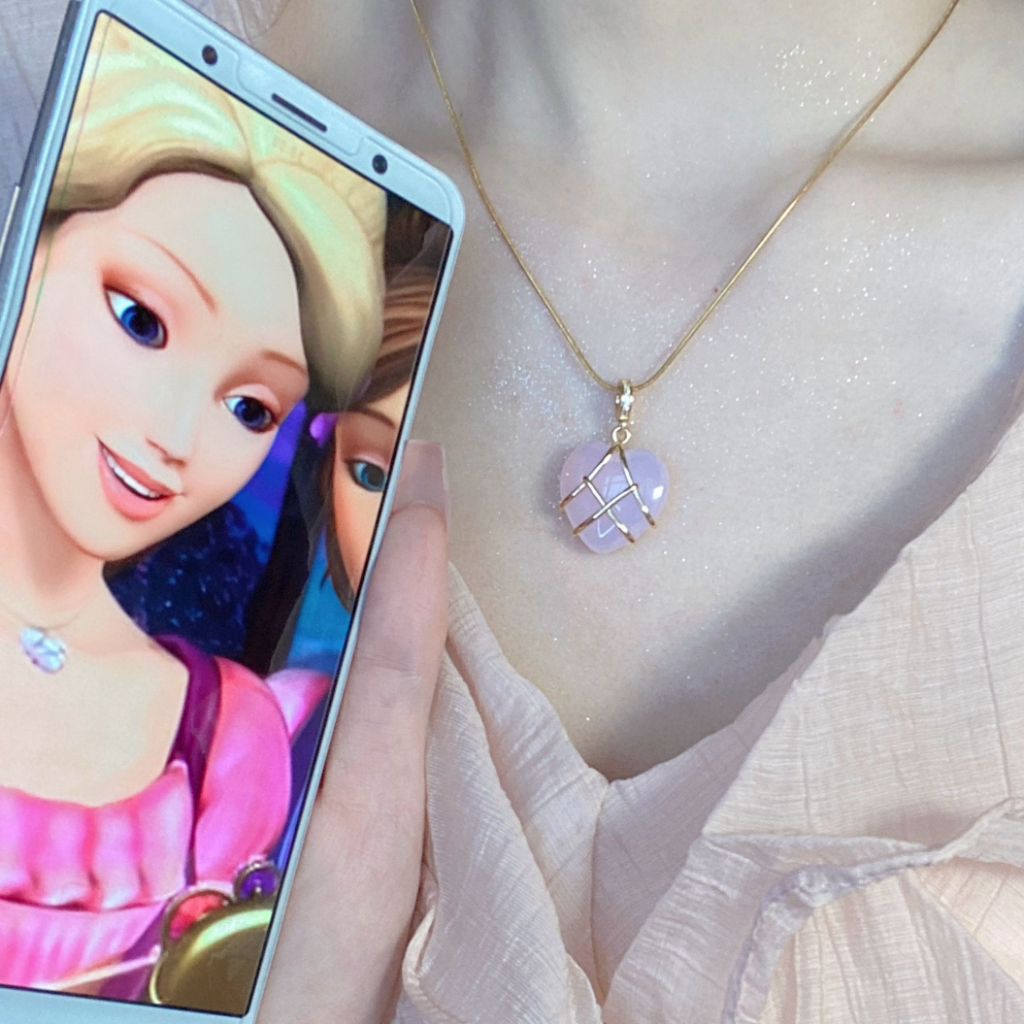 Vòng cổ Mặt Trái Tim Đá opal Màu Hồng Thời Trang Hàn Quốc Dành Cho Búp Bê Barbie