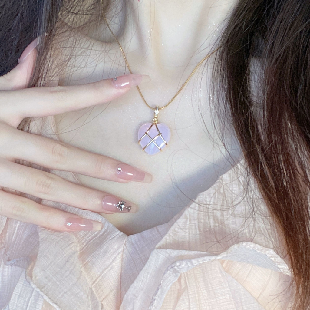 Vòng cổ Mặt Trái Tim Đá opal Màu Hồng Thời Trang Hàn Quốc Dành Cho Búp Bê Barbie