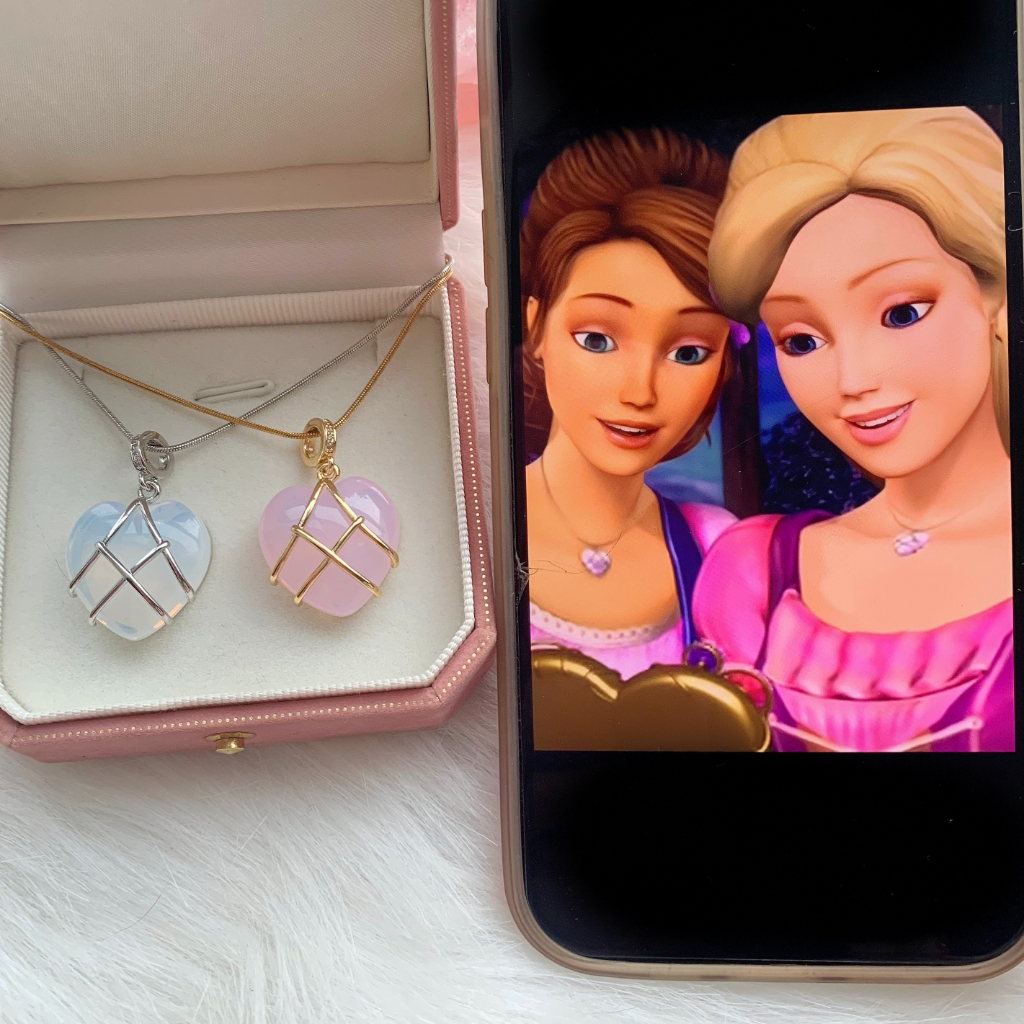 Vòng cổ Mặt Trái Tim Đá opal Màu Hồng Thời Trang Hàn Quốc Dành Cho Búp Bê Barbie