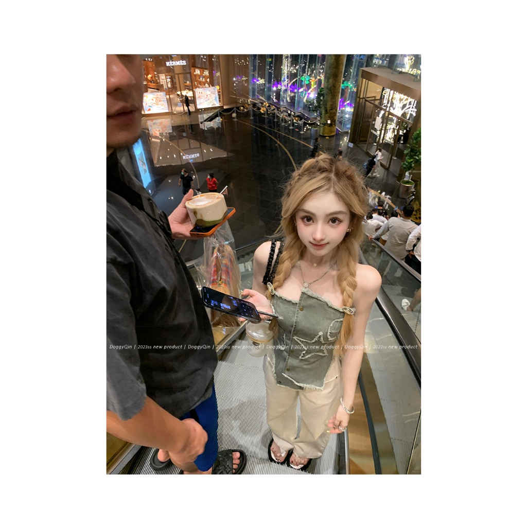 Áo Ống Denim Mỏng Eo Cao Thời Trang Mùa Hè Quyến Rũ Cho Nữ