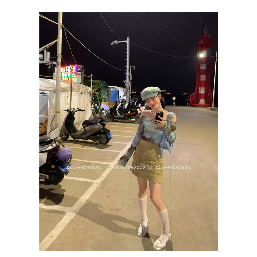 Áo Thun Tay Dài Lệch Vai Nhuộm Màu Phong Cách Mới Mùa Hè 2023 Cho Nữ