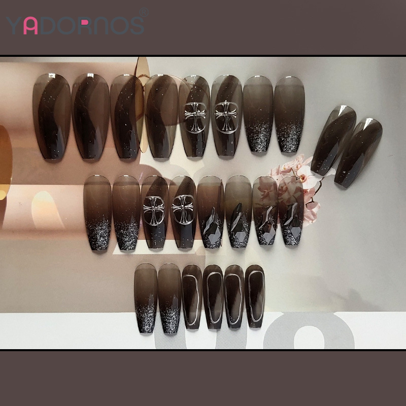 Set 24 Móng Tay Giả Màu Đen Phong Cách Gothic
