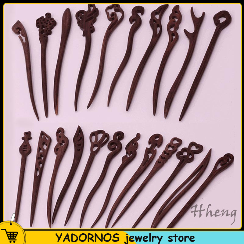 【Chất liệu gỗ rắn】YADORNOS Vintage kiểu tóc màu đỏ gỗ đàn hương tóc thanh Boutique khắc động vật chim phượng hoàng tóc clip cô dâu tạo kiểu công cụ