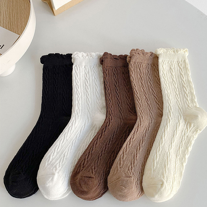 FHYL Vớ Cotton Mềm Phối Ren Nhiều Màu Phong Cách Hàn Quốc Cho Nữ