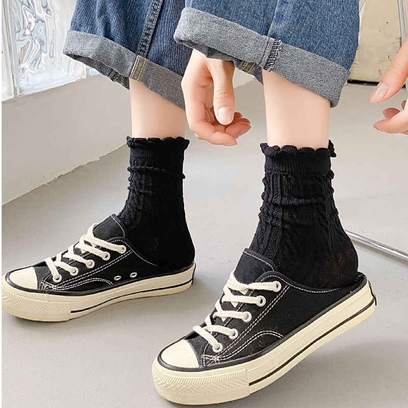 FHYL Vớ Cotton Mềm Phối Ren Nhiều Màu Phong Cách Hàn Quốc Cho Nữ