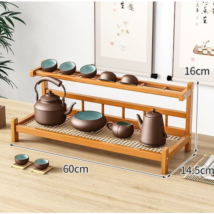 Kệ Gỗ Trơn Đựng Ấm Tách Trà Phong Cách Trung Hoa