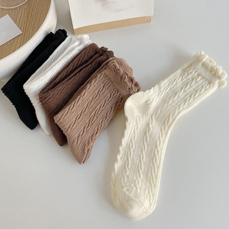 FHYL Vớ Cotton Mềm Phối Ren Nhiều Màu Phong Cách Hàn Quốc Cho Nữ