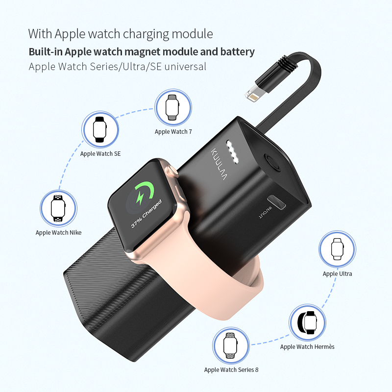 Sạc Dự Phòng KUULAA Mini 5000 mah Có Nam Châm Và Dây Cáp Sạc Nhanh Cho apple watch 8 / 7 / 6 / Series / Ultra iphone13 / 14 Android