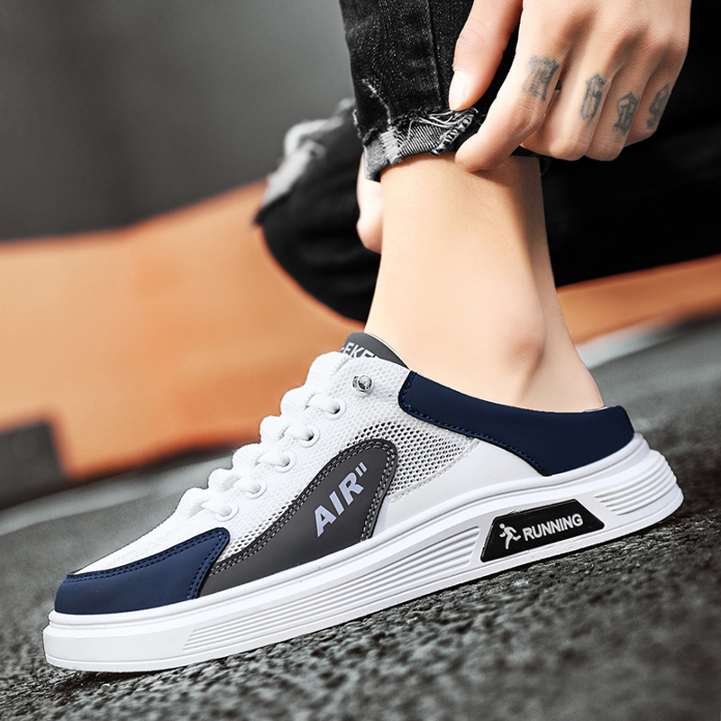 Giày Lười Vải Canvas Phối Lưới Thoáng Khí Khử Mùi Không Gót Thời Trang Mùa Hè Cho Nam