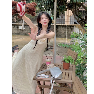 「Nonfatgirl」Cô Gái Mind Things Đầm Hai Dây Phối Ren Cao Cấp Phong Cách Mới Mùa Hè Dáng Ngắn Riêng Biệt Mua Sắm