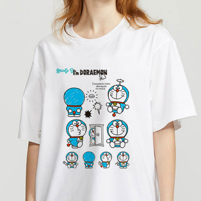 Áo Thun Cotton Tay Ngắn In Hình Doraemon