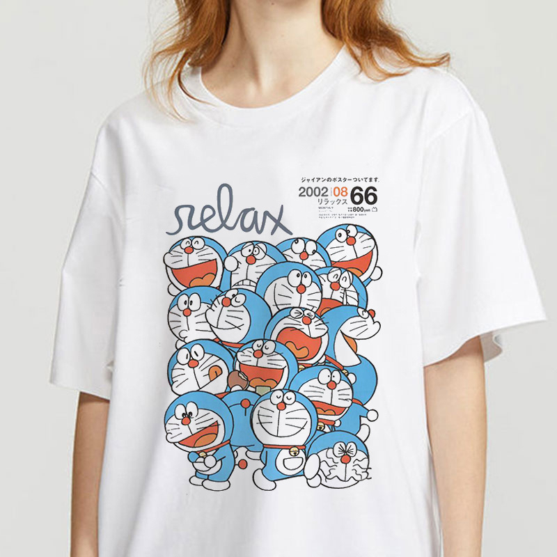 Áo Thun Cotton Tay Ngắn In Hình Doraemon