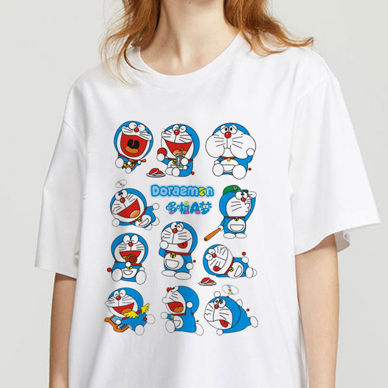 Áo Thun Cotton Tay Ngắn In Hình Doraemon