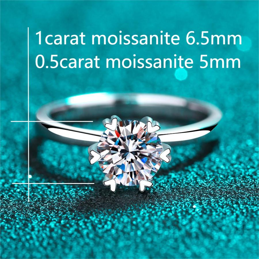 XDY-708 Nhẫn nữ 925 bạc nguyên chất, 0.5 carat/1 carat Moissanite (bao gồm giấy chứng nhận), 5mm/6.5mm Zircon