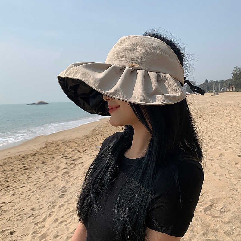 Nón Bucket Che Phủ Mặt Cột Dây Buộc Tóc Đuôi Ngựa Bằng Vinyl Chống Nắng Mùa Hè Có Thể Gấp Gọn Cho Nữ
