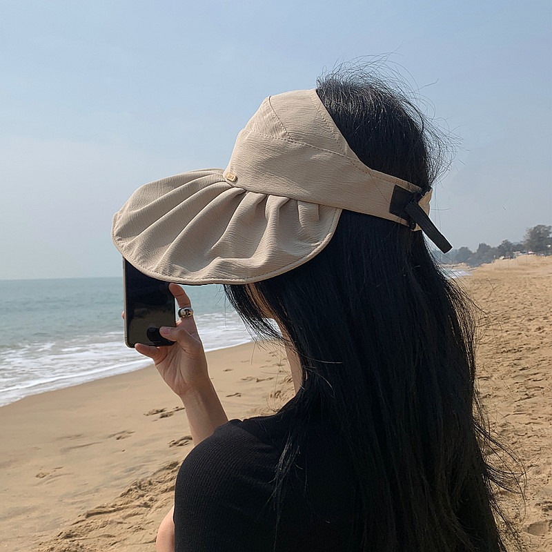 Nón Bucket Che Phủ Mặt Cột Dây Buộc Tóc Đuôi Ngựa Bằng Vinyl Chống Nắng Mùa Hè Có Thể Gấp Gọn Cho Nữ